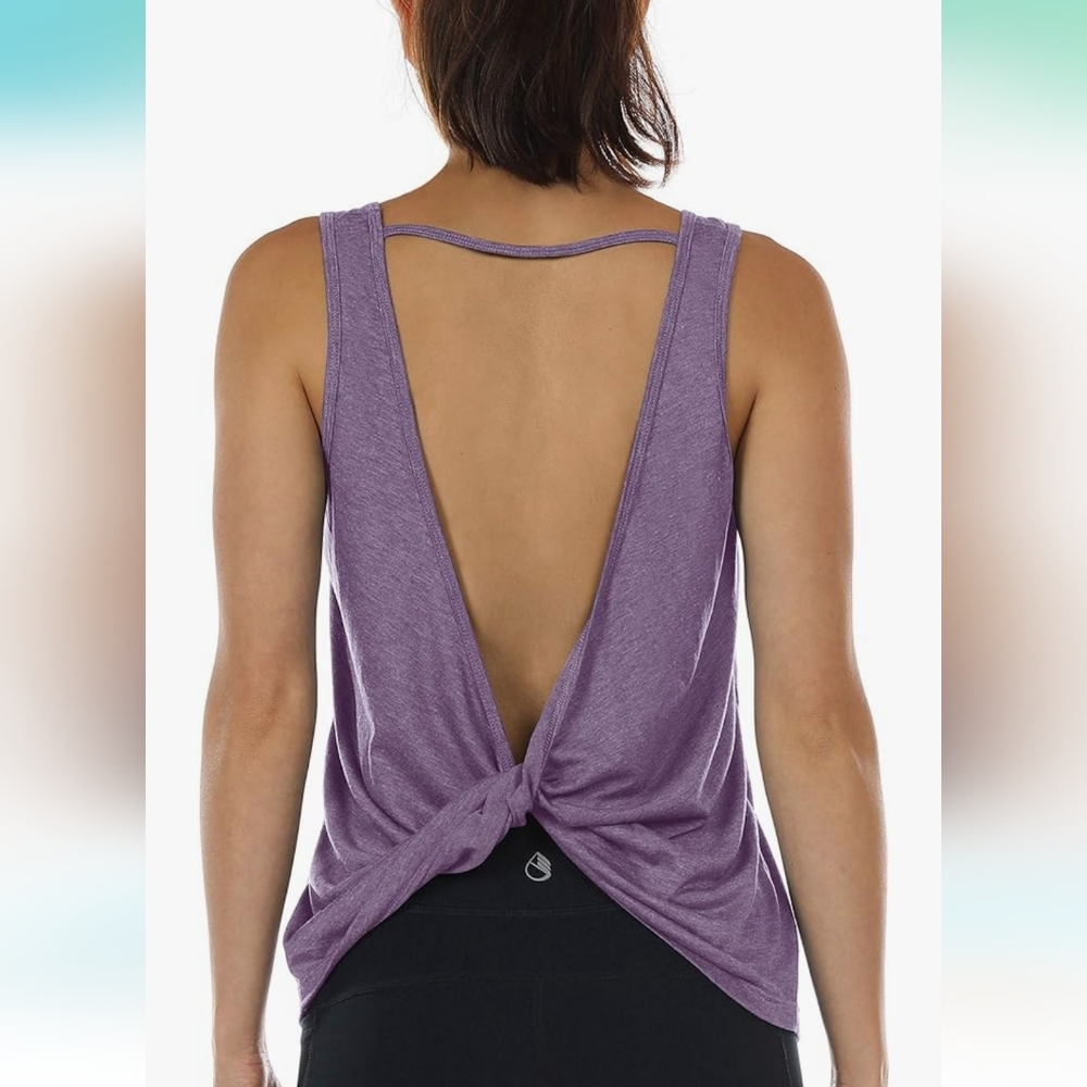 Icyzone Lavender Purple Twist Backless Athletic Work Out Tank Top Womens Medium